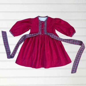 STRASBURG VGUC Red Corduroy Christmas Holiday Plaid Bow Dress